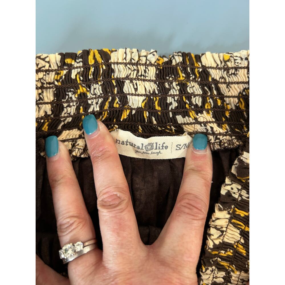 Natural Life brown yellow floral peasant maxi skirt S/M cotton lined pull on - Picture 4 of 9